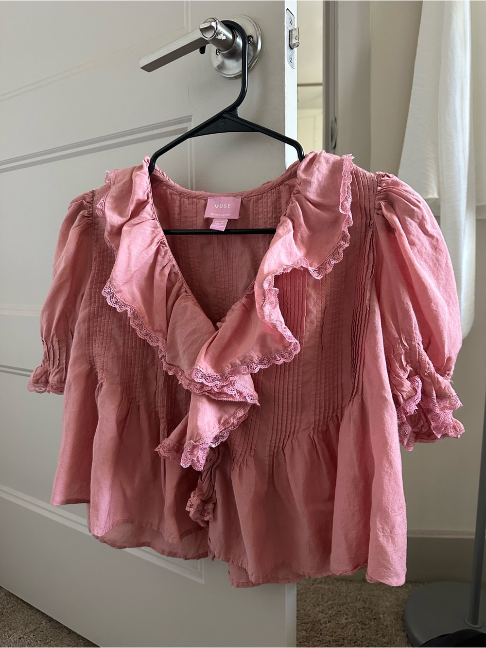 Doen Henri Blouse Dupe—Muse Dusty Ruffled Lace Peasant Blouse